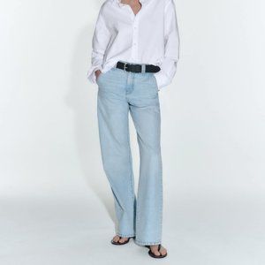 ZARA WOMEN NEW ZW MID-RISE Straight Leg CHINO JEANS BLUE 7513/056  SIZE 6
